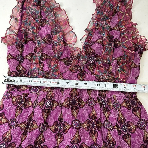 Walter 100% Silk Babydoll Dress Sz 4 Purple Ruffle Tiered Empire Waist Romantic - Picture 10 of 15